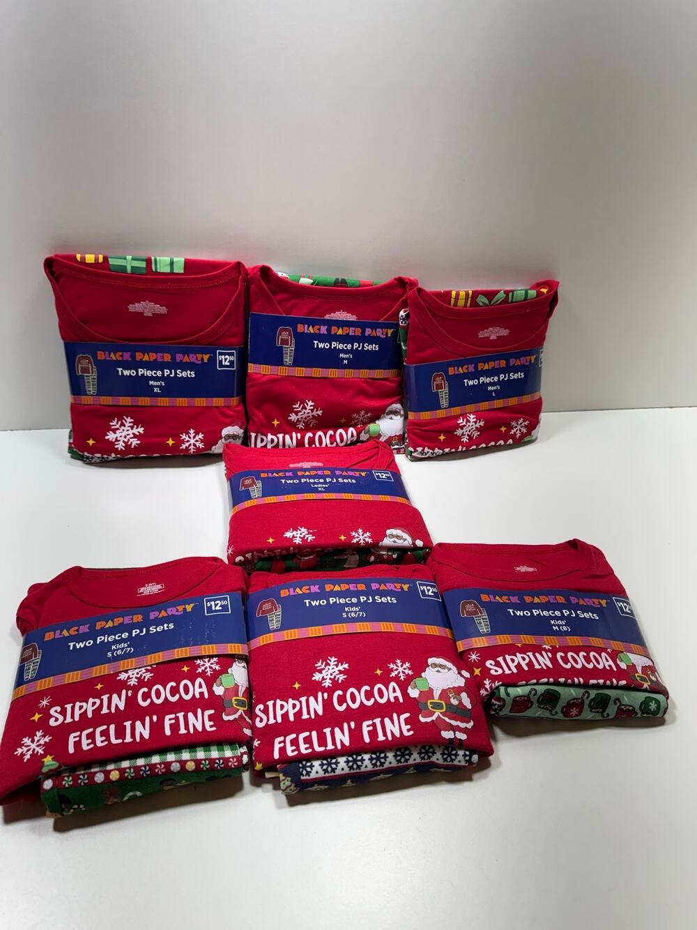 Christmas Pajamas Lot Of 7 Pairs New Sippin Cocoa Feelin Fine Men Women Kid